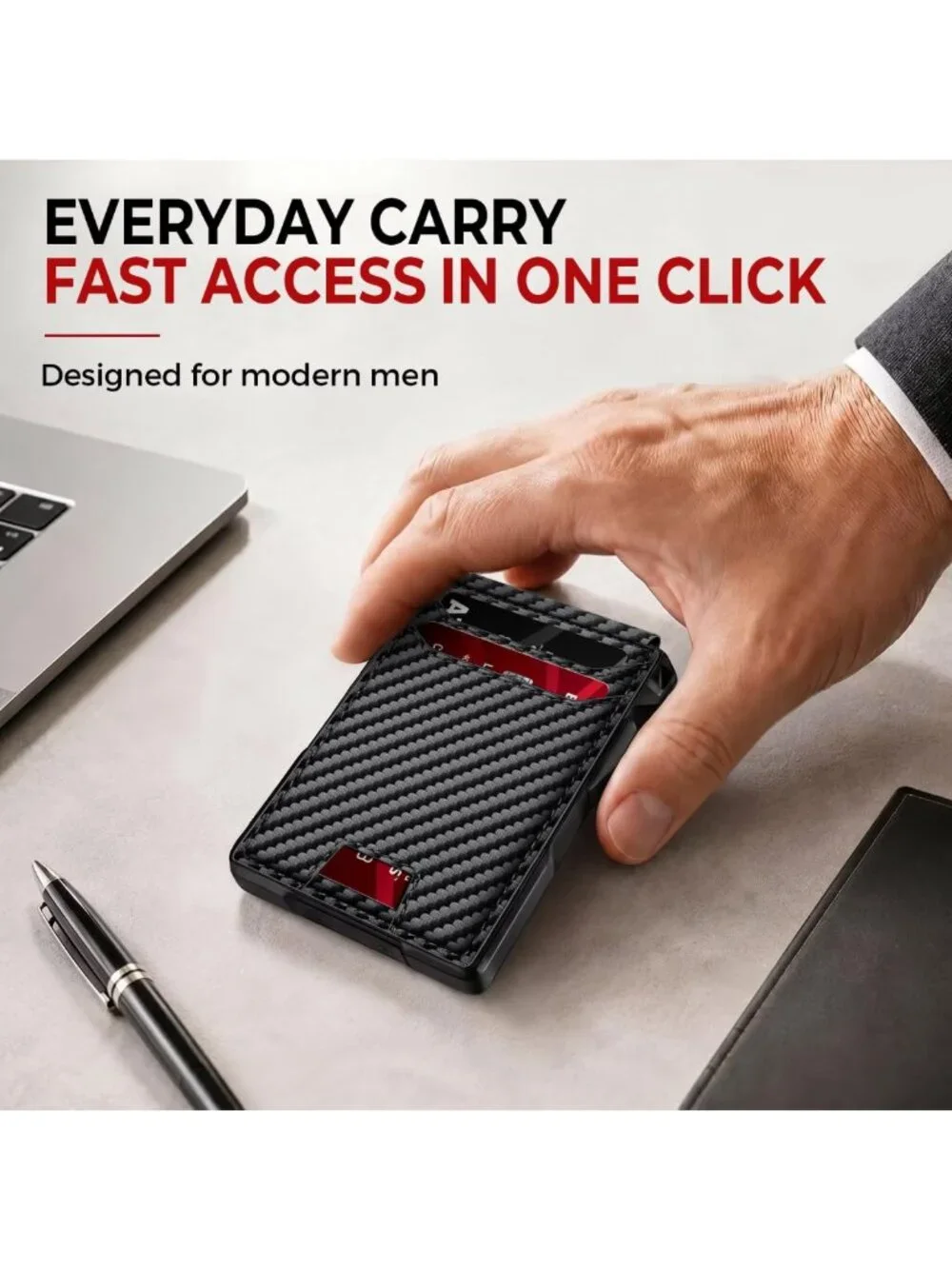 Slim RFID Blocking Metal Wallet for Men - Pop-Up Card Holder, 14 Cards Capacity